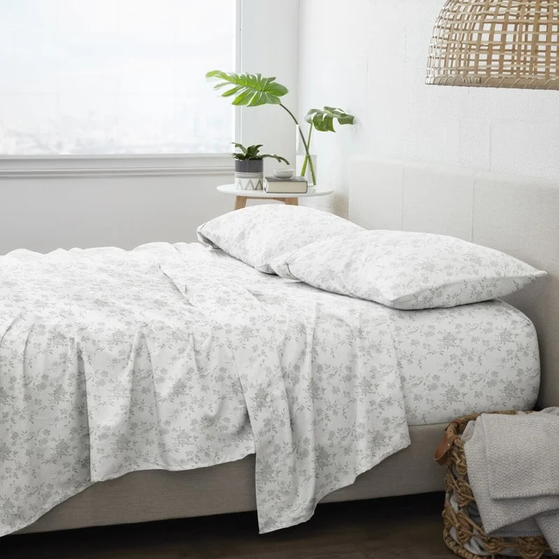 Polyester - Cotton Blend Sheets for Durability and ComfortBecky Cameron Premium Sylvan Rose 4 Piece Flannel Bed Sheet Set