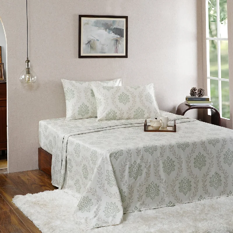 Moisture - Wicking Cotton Sheets for a Dry and Comfortable SleepTranquil Essence Lawn Leaflet 100% Cotton Printed Green Bed Sheet With Pillow Case