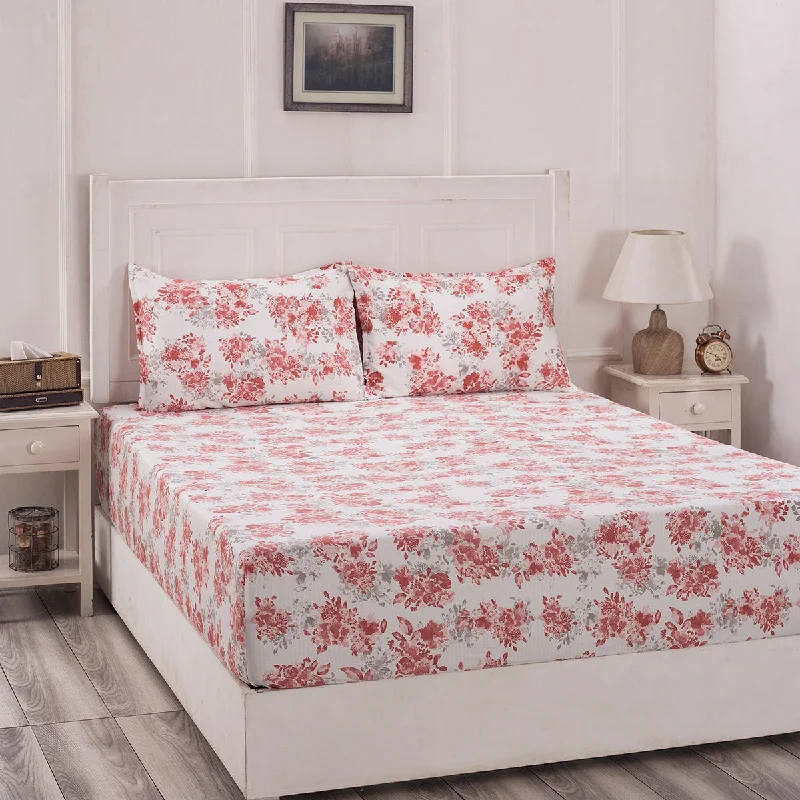 Sheet Sets with Multiple Pillowcase OptionsFlorescence Aster Print Red Fitted Sheet With Pillow Covers