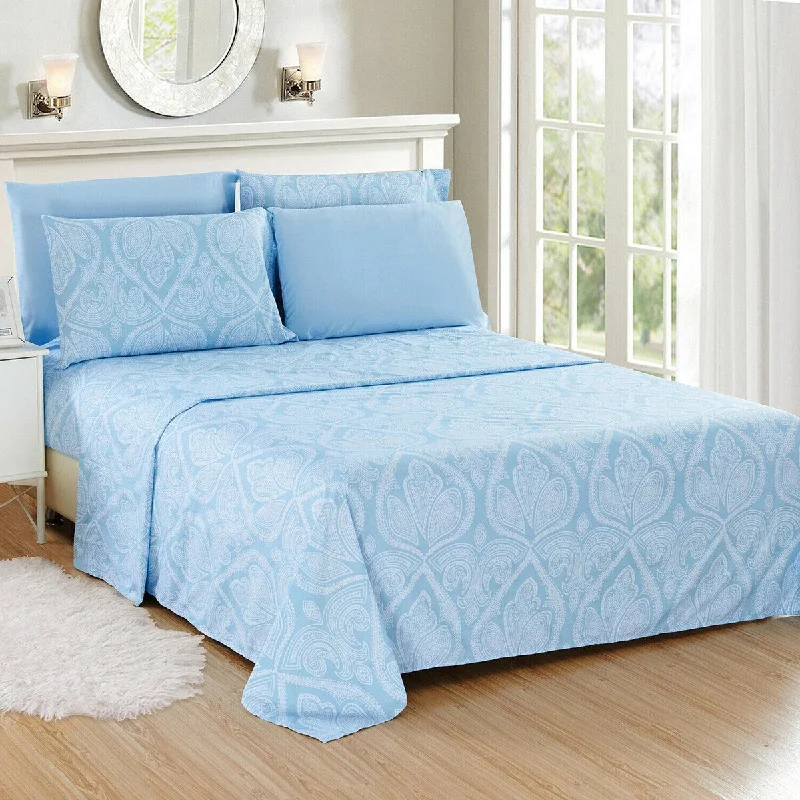 Polyester - Cotton Blend Sheets for Durability and Comfort6 Piece 1800 Series Egyptian Paisley Sheet Set Twin Blue