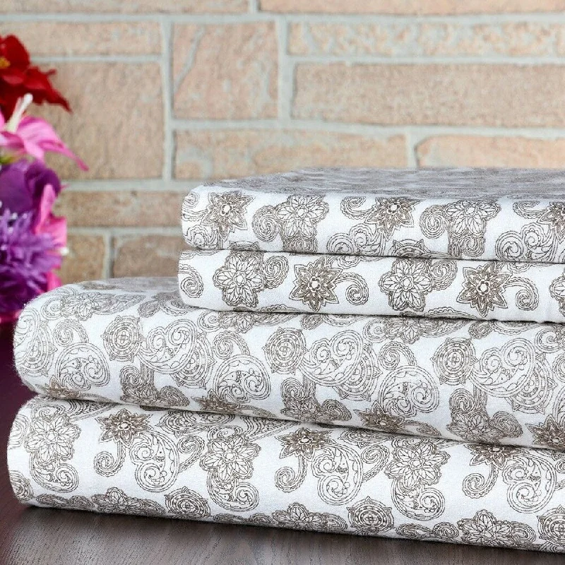 Moisture - Wicking Cotton Sheets for a Dry and Comfortable Sleep100% Cotton Printed Flannel Soft Deep Pocket Queen Elegant Paisley