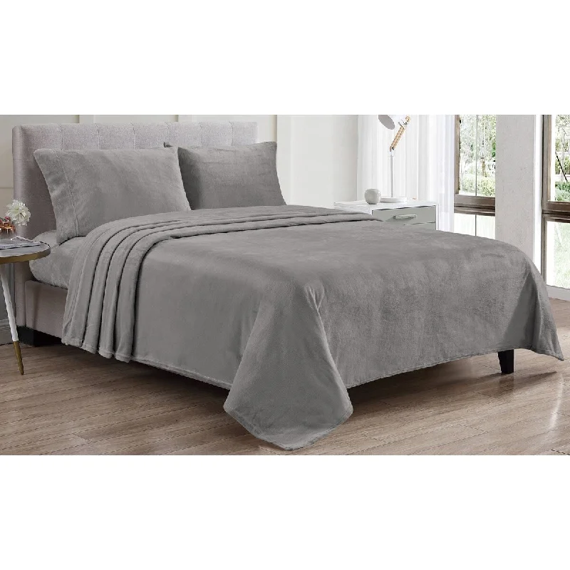 Flat Sheets with a High - Quality Finish for a Luxurious LookKansas 4pc Microplush Sheet Set - Dark Gray - Full