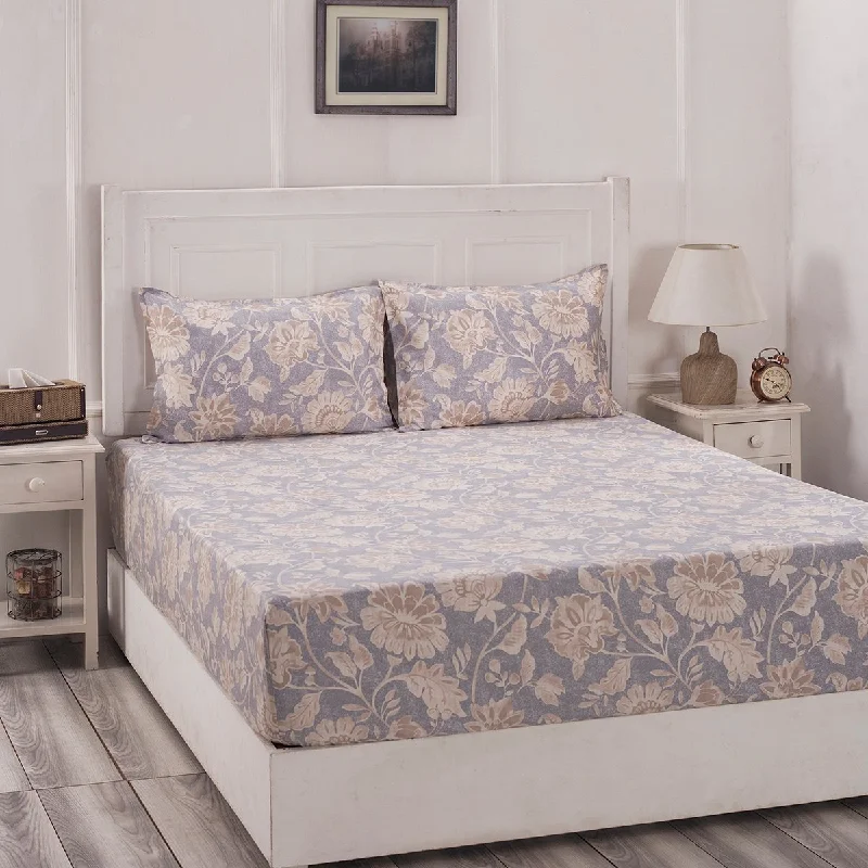 Polyester - Cotton Blend Sheets for Durability and ComfortBlossom Couture Jacobean Print Neutral Fitted Sheet With Pillow Covers
