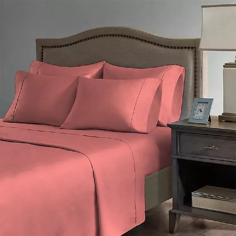 Flat Sheets with a High - Quality Finish for a Luxurious Look2200 Count 6 Pc Premium Bamboo Deep Pocket Queen Sheet Salmon