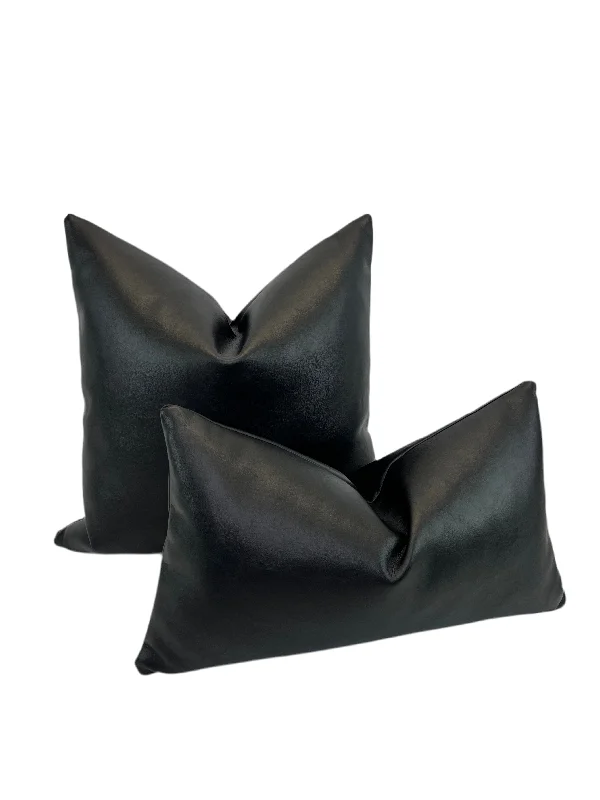 Soft and Fluffy Pillows for Bedroom ComfortDesigner Black Faux Leather Pillow
