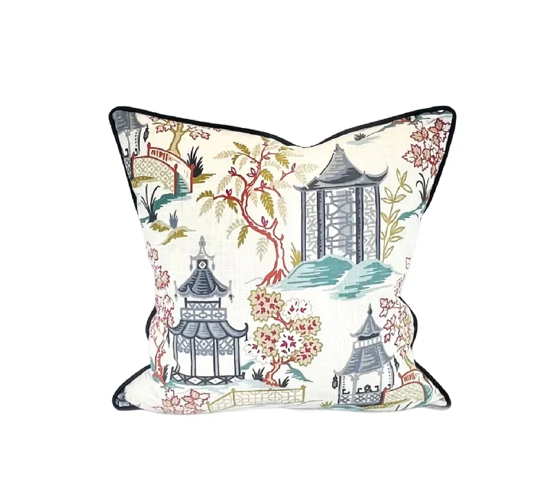 Adjustable Pillows for Customized ComfortDecorative Pillow Cover in Chinoiserie in Toile Pagoda Fabric Adjustable Pillows for Customized ComfortDecorative Pillow Cover in Chinoiserie in Toile Pagoda Fabric