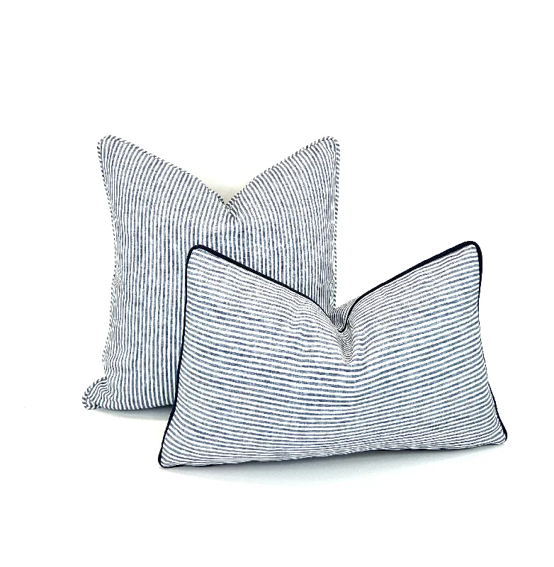 Velvet Pillows for a Touch of EleganceTicking Dusty Blue & White on Woven Fabric Decorative Pillow Cover - Multiple Colors Velvet Pillows for a Touch of EleganceTicking Dusty Blue & White on Woven Fabric Decorative Pillow Cover - Multiple Colors