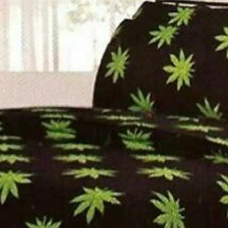 Thermal - Regulating Bamboo Sheets for All - Season ComfortPremium Microfiber 6 Pcs Twin Sheet Set Marijuana Leaf Print Black