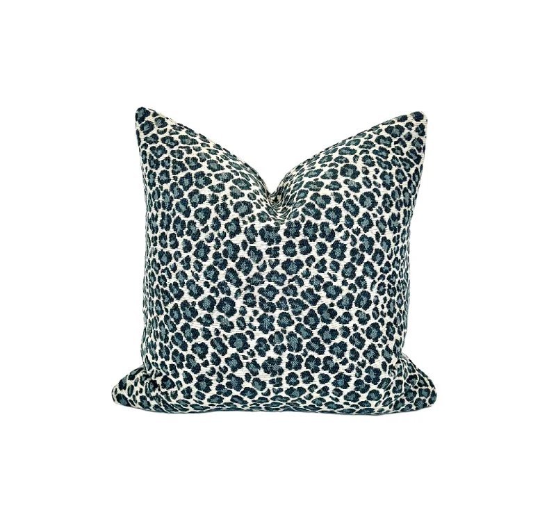 Travel Pillows for Long JourneysLeopard Pillow Cover in Designer Luxury Chenille Animal Print Upholstery Fabric in Jade Blue Travel Pillows for Long JourneysLeopard Pillow Cover in Designer Luxury Chenille Animal Print Upholstery Fabric in Jade Blue