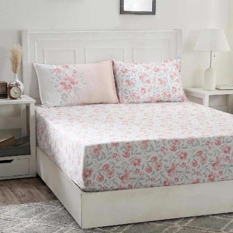 Fitted Sheets with Reinforced Corners for Long - Lasting UseOptimist Bloom 300 TC Orville 100% Cotton Printed Fitted Sheet With Pillow Cover Fitted Sheets with Reinforced Corners for Long - Lasting UseOptimist Bloom 300 TC Orville 100% Cotton Printed Fitted Sheet With Pillow Cover