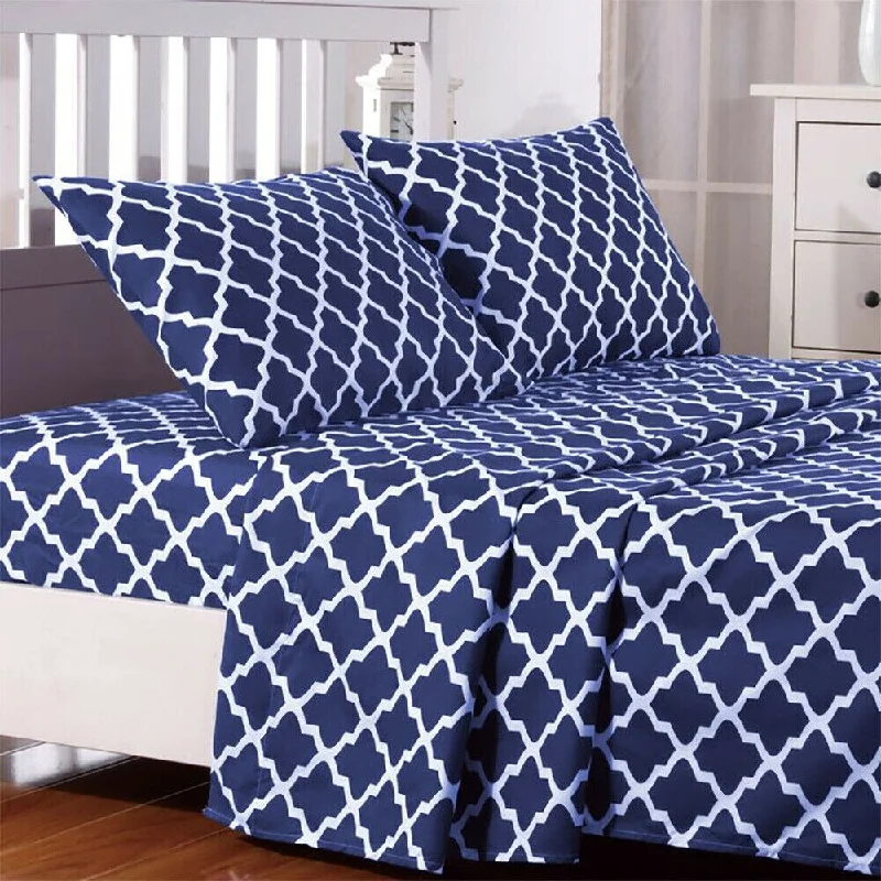 King - Size Sheet Sets with a Decorative Pillow SetEgyptian Comfort Bed Sheet Set 1800 Count 4 Piece Twin Navy White