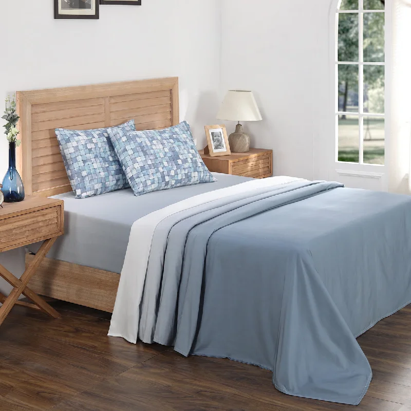 Flat Sheets with a High - Quality Finish for a Luxurious LookIndie-Geo Digital Printed Opal Blue 100% Cotton Bed Sheet