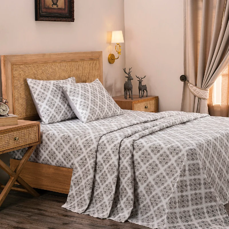 Wrinkle - Free Polyester Sheets for a Low - Maintenance BedExotic Heritage Finest Retro 100%Cotton Neutral Printed Bed Sheet Set Wrinkle - Free Polyester Sheets for a Low - Maintenance BedExotic Heritage Finest Retro 100%Cotton Neutral Printed Bed Sheet Set