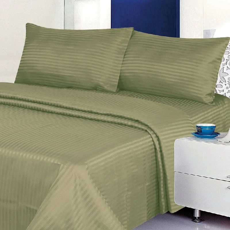 Linen - Cotton Blend Sheets for a Natural and Versatile Option1800 Count Deluxe 4-Piece Stripe Deep Pocket Full Bed Sheet Green