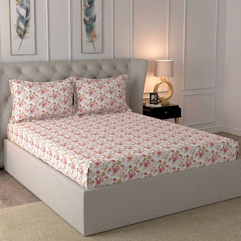 Wrinkle - Free Polyester Sheets for a Low - Maintenance BedGlam Hamilton Printed 144TC 100% Cotton Red Bed Sheet