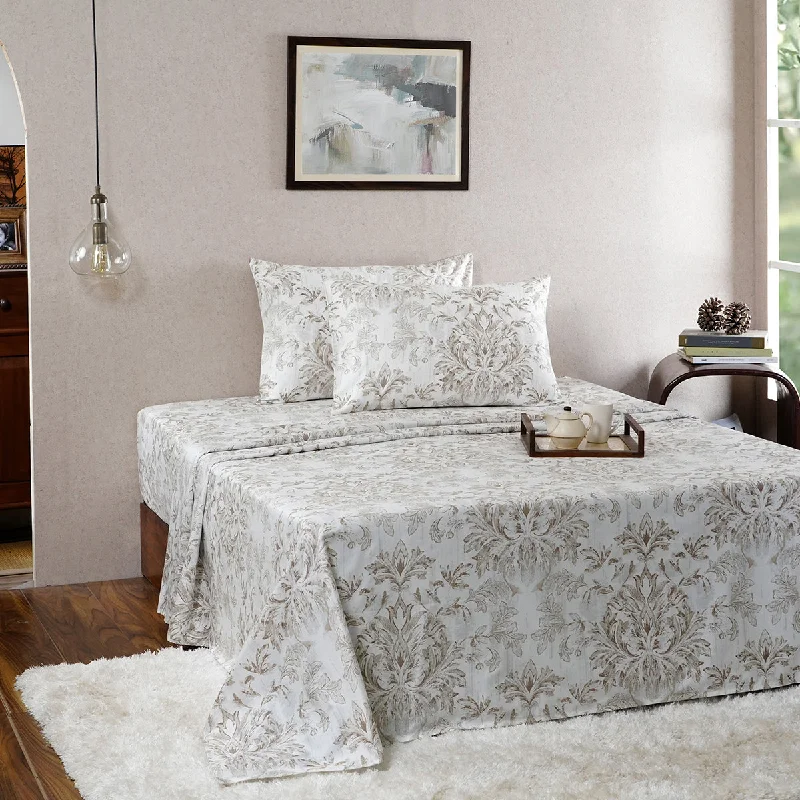 Linen - Cotton Blend Sheets for a Natural and Versatile OptionTranquil Essence Napery Classic 100% Cotton Printed Beige Bed Sheet with Pillow Case