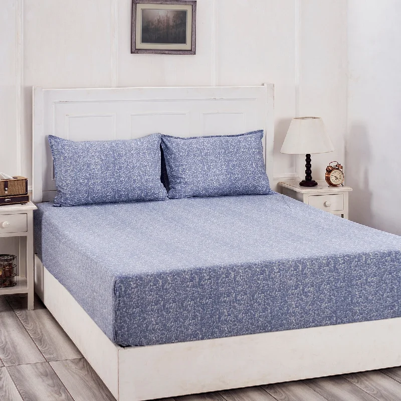 Sheet Sets with Multiple Pillowcase OptionsFlorescence Texture Print Blue Fitted Sheet With Pillow Covers