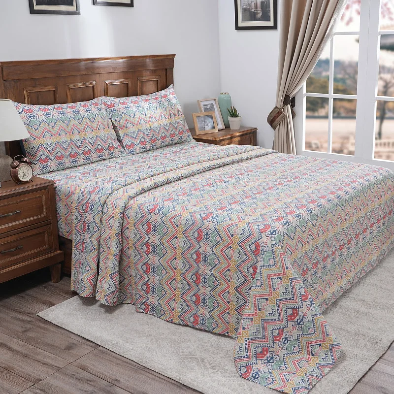 Organic Flannel Sheets for a Natural and Warm SleepIndigenous Artisan Aztec Stripe 100%Cotton Printed Red Bed Sheet With Pillow Case