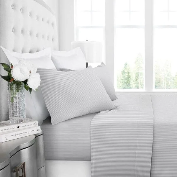 Linen - Cotton Blend Sheets for a Natural and Versatile OptionCopper Grove Augsburg 4-piece Sheet Set with Pinstripe Pattern