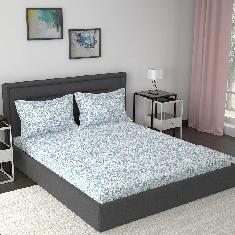 Polyester - Cotton Blend Sheets for Durability and ComfortModern Sanctuary Ethnic Scroll Printed 200 TC 100% Cotton Blue Bed Sheet