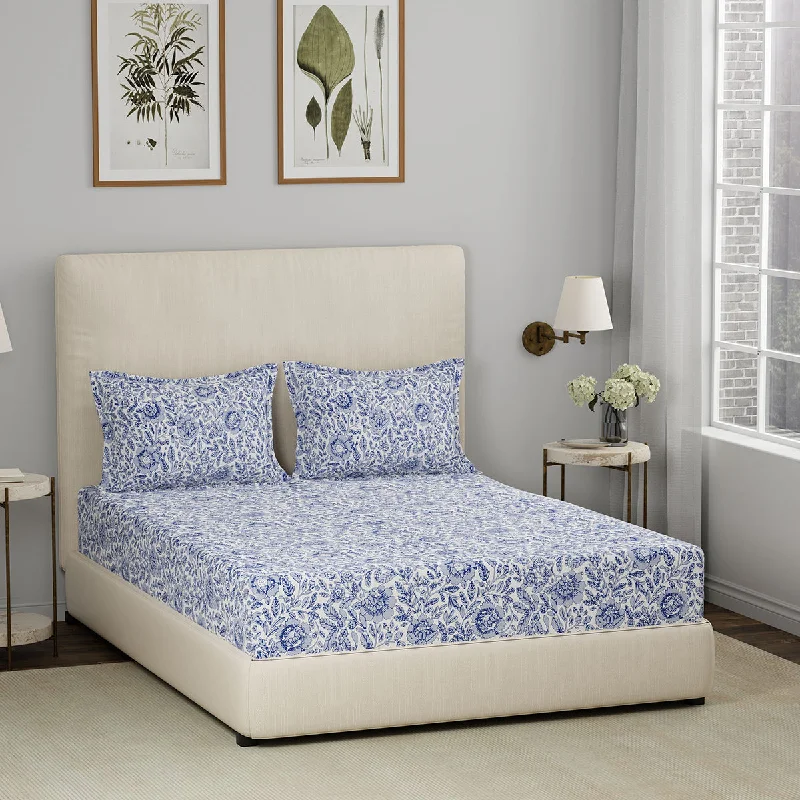 Thermal - Regulating Bamboo Sheets for All - Season ComfortEclectic Garden Henley 100%Cotton Print Bed Sheet With Pillow Case