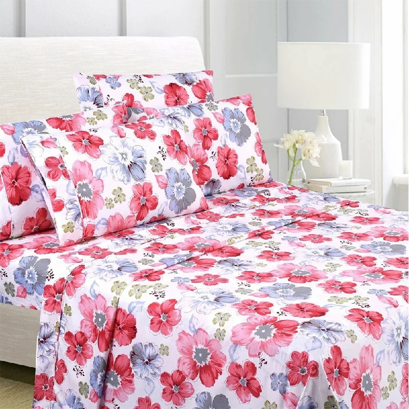Wrinkle - Free Polyester Sheets for a Low - Maintenance Bed6-Piece Egyptian Comfort 1800 Series Ultra Full Red Floral