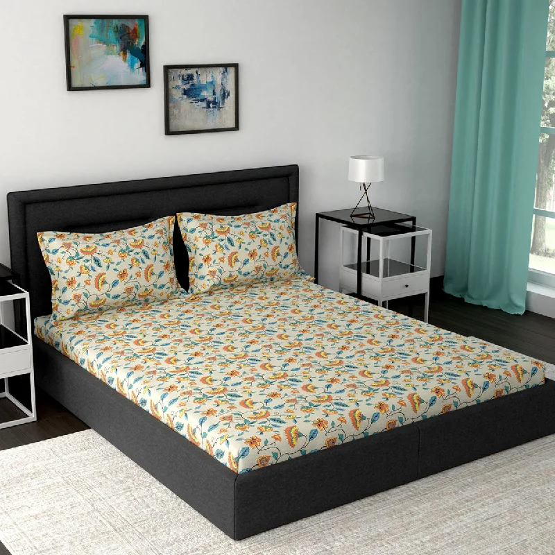 Jersey - Knit Sheets for a Comfortable and Casual BedModern Sanctuary Boho Floral Printed 144 TC 100% Cotton Orange Bed Sheet Jersey - Knit Sheets for a Comfortable and Casual BedModern Sanctuary Boho Floral Printed 144 TC 100% Cotton Orange Bed Sheet