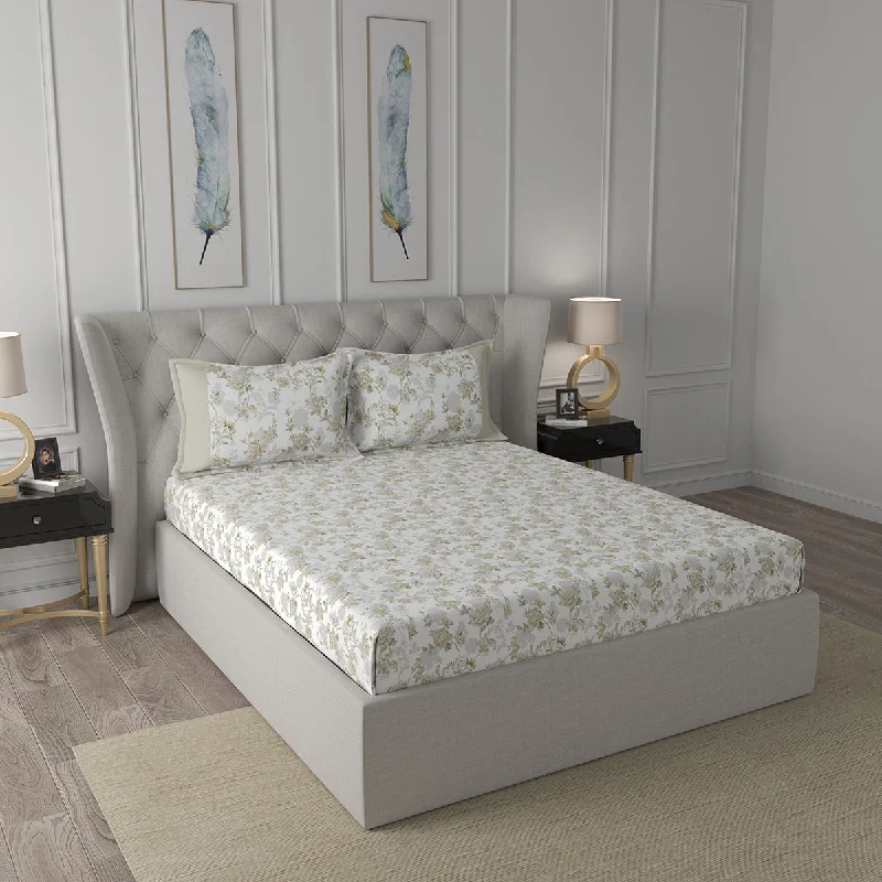 Anti - Pill Microfiber Sheets for a Smooth AppearanceTranquil Serenity Bloomington 100%Cotton Printed Bed Sheet With Pillow Case, Neutral