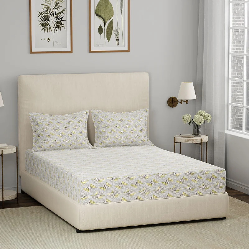 Fitted Sheets with Reinforced Corners for Long - Lasting UseEclectic Garden Urban 100%Cotton Print Bed Sheet With Pillow Case