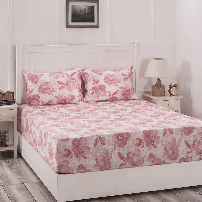 Flat Sheets with a High - Quality Finish for a Luxurious LookBlossom Couture Petals Prints Purple Fitted Sheet With Pillow Covers