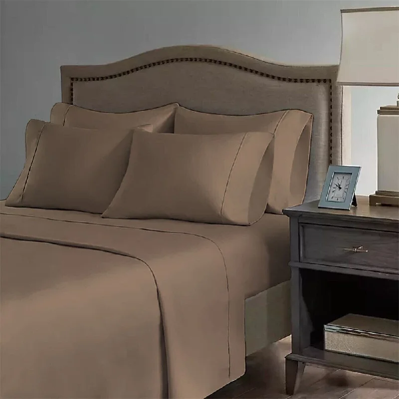 Hypoallergenic Silk Sheets for Sensitive Sleepers2200 Count 6 Pc Premium Bamboo Deep Pocket King Sheet Dark Khaki