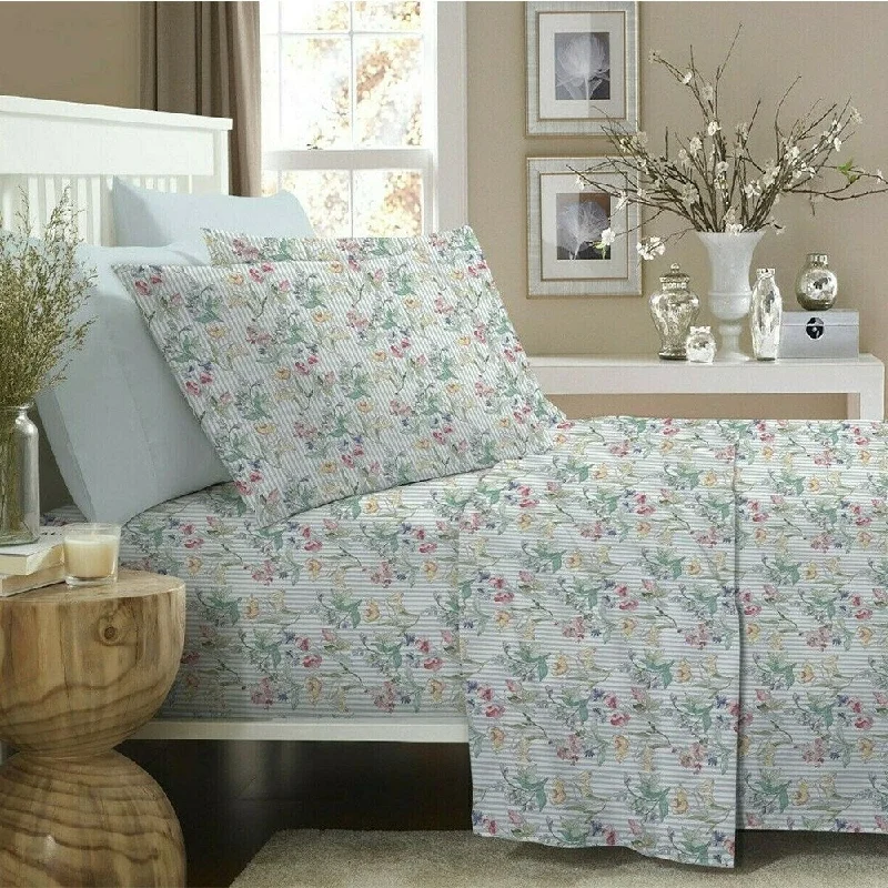 Flat Sheets with a High - Quality Finish for a Luxurious Look1200 Thread Count 6 Piece 100% Cotton Sheet Twin Silver Stripe Floral