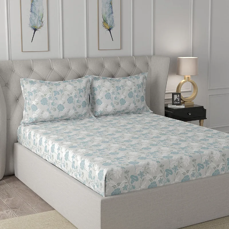Twin - Size Sheet Sets with a Pillow ProtectorFlorescence Briar Print Blue Fitted Sheet With Pillow Covers