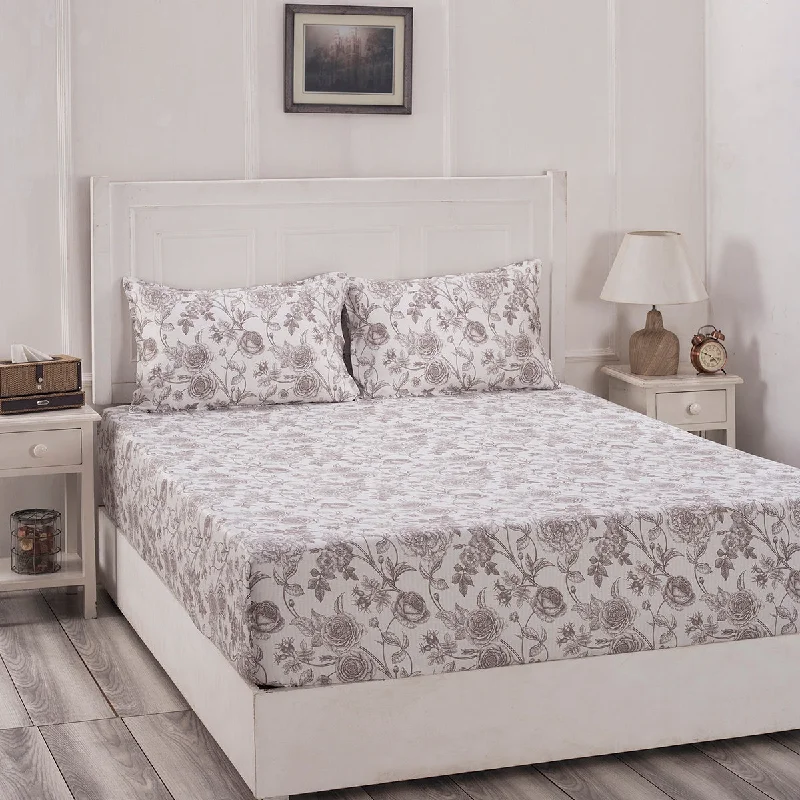 Wrinkle - Free Polyester Sheets for a Low - Maintenance BedBlossom Couture Emma Print Brown Fitted Sheet With Pillow Covers