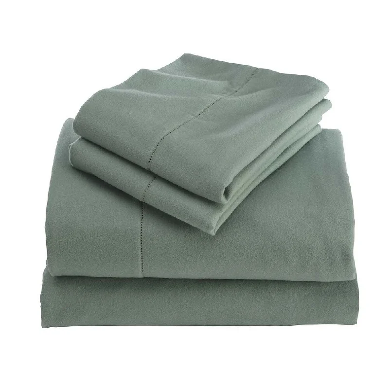 Anti - Pill Microfiber Sheets for a Smooth AppearanceFull Signature Flannel Hemstitch Sheet Set - Sage