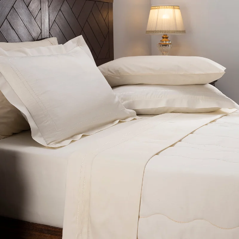 Queen - Size Sheet Sets with a European Pillowcase SetNostalgic Attire Eiderdown Beige 4PC Top Sheet Set