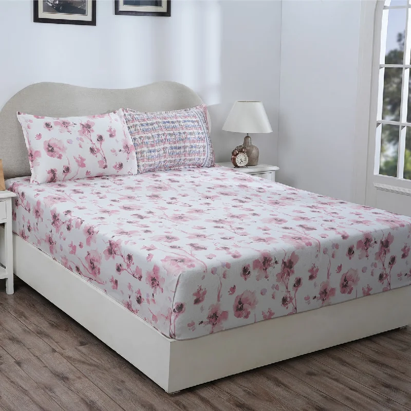 Moisture - Wicking Cotton Sheets for a Dry and Comfortable SleepHermosa Eclectic Garden Painterly Floral 100%Cotton Printed Fitted Sheet With Pillow Case