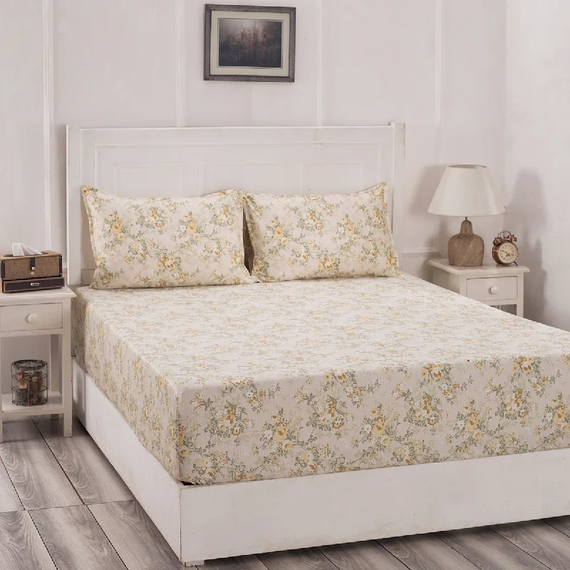 Fitted Sheets with Reinforced Corners for Long - Lasting UseFlorescence Denver Print Yellow Fitted Sheet With Pillow Covers