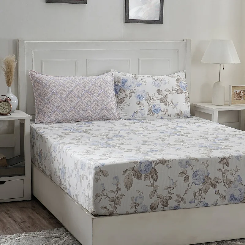 Anti - Pill Microfiber Sheets for a Smooth AppearanceOptimist Bloom 300 TC Roseen 100% Cotton Printed Fitted Sheet With Pillow Cover Anti - Pill Microfiber Sheets for a Smooth AppearanceOptimist Bloom 300 TC Roseen 100% Cotton Printed Fitted Sheet With Pillow Cover