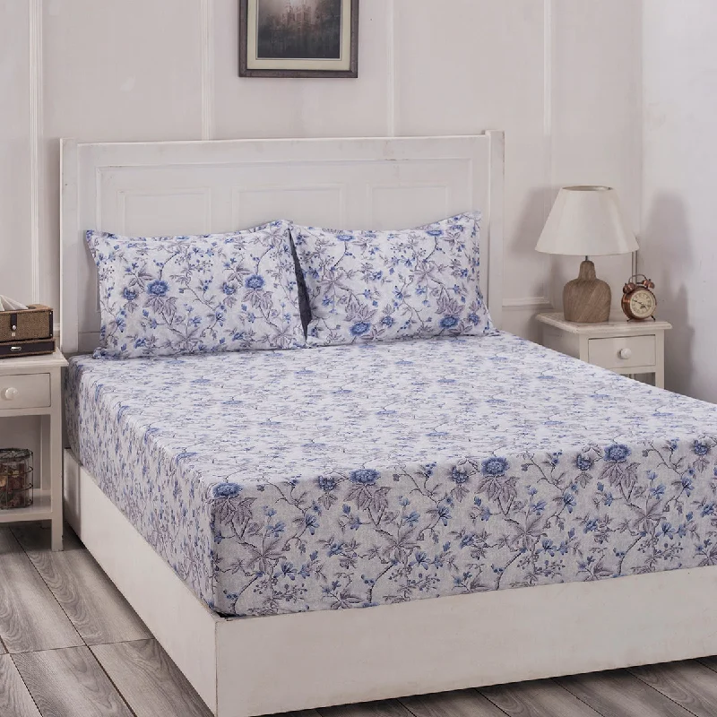 Hypoallergenic Silk Sheets for Sensitive SleepersFlorescence Juniper Print Blue Fitted Sheet With Pillow Covers