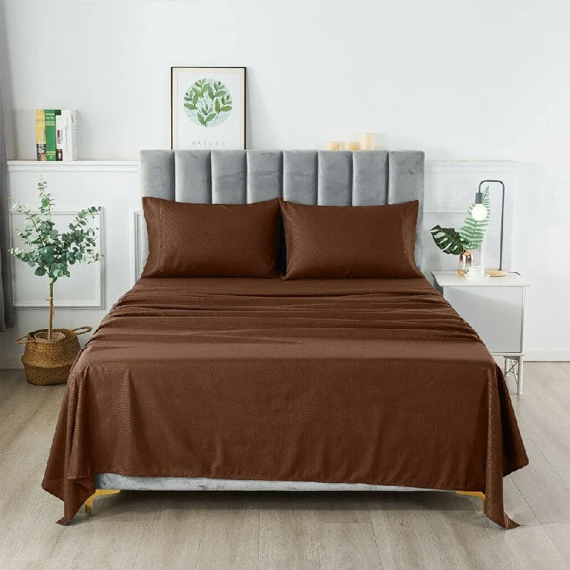 Rayon - Cotton Sheets for a Breathable and Soft Blend4 Piece Extra Deep Bedsheets Microfiber Hotel Quality Twin Chocolate