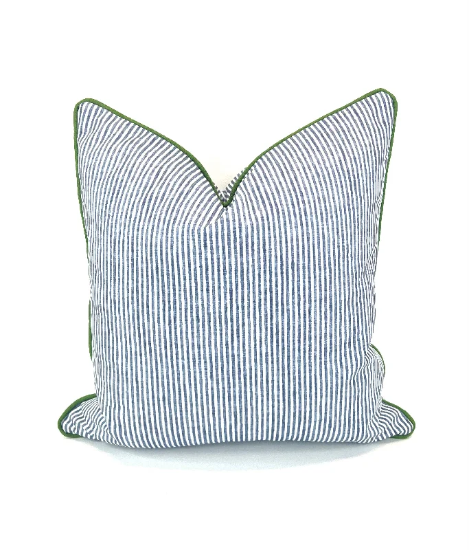 Silk Pillows for Smooth Skin and HairTicking Dusty Blue & White in Kelly Green Welt/Piping Decorative Pillow Cover - Multiple Colors Silk Pillows for Smooth Skin and HairTicking Dusty Blue & White in Kelly Green Welt/Piping Decorative Pillow Cover - Multiple Colors