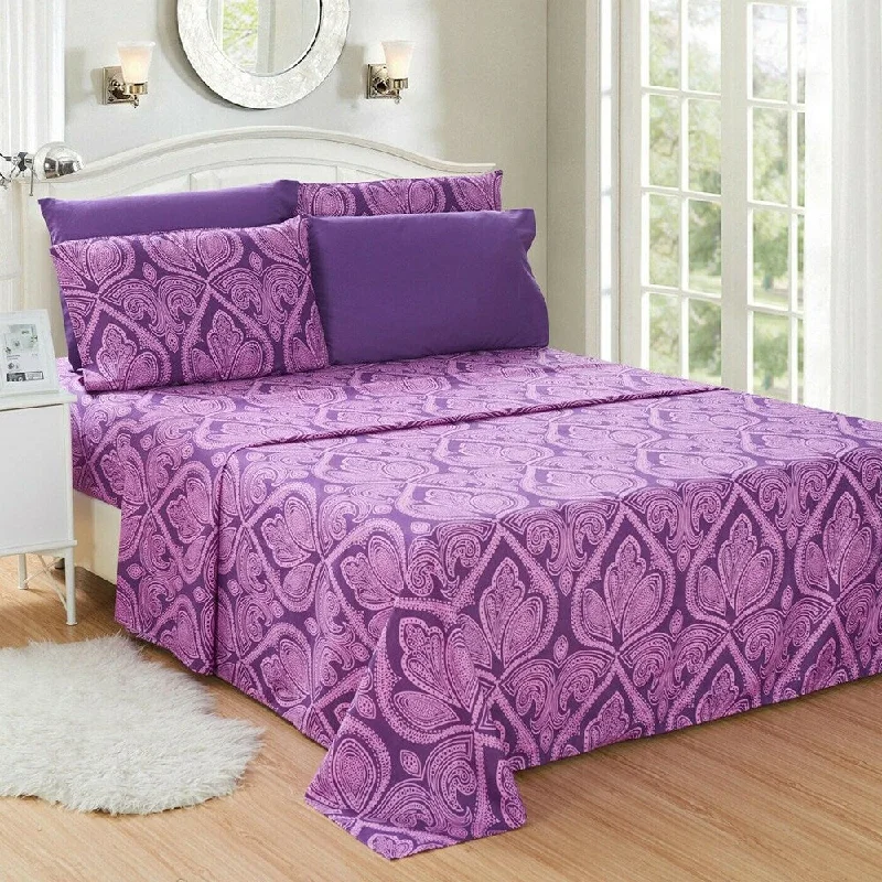 Quilted Cotton Sheets for a Warm and Inviting BedLuxury 6 Piece Bed Sheet Set 1800 Count Paisley Full Purple