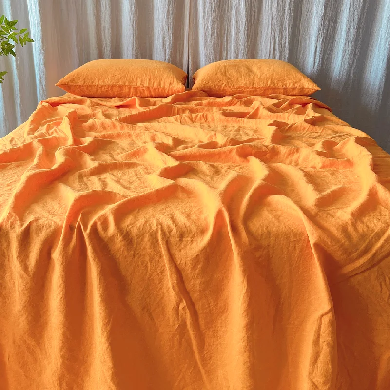 Queen - Size Sheet Sets with a European Pillowcase SetBed Linen Flat Sheet Orange