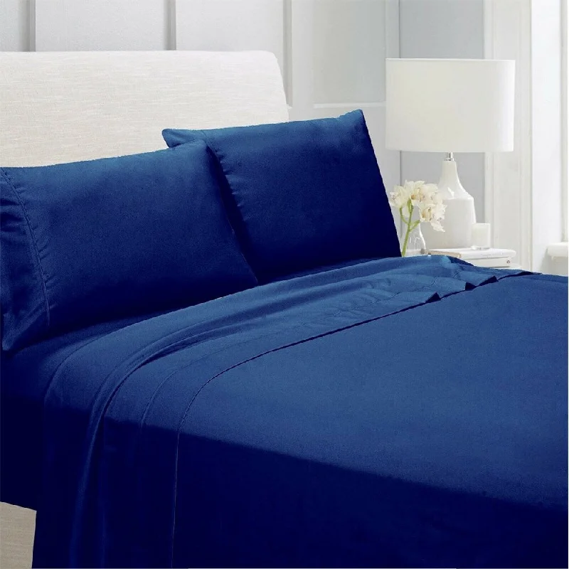 Polyester - Cotton Blend Sheets for Durability and ComfortEgyptian Comfort 1800 Count 4 Piece Bed Sheet Set Full Navy