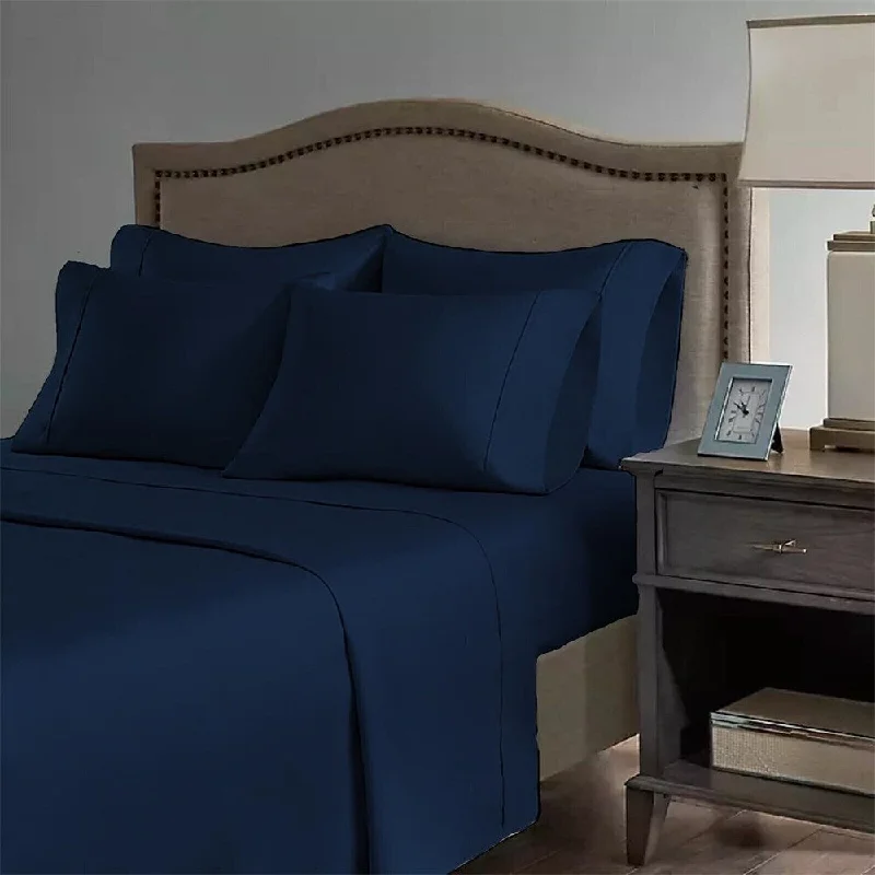 Wrinkle - Free Polyester Sheets for a Low - Maintenance Bed2200 Count 6 Pc Premium Bamboo Deep Pocket CalKing Sheet Navy Wrinkle - Free Polyester Sheets for a Low - Maintenance Bed2200 Count 6 Pc Premium Bamboo Deep Pocket CalKing Sheet Navy