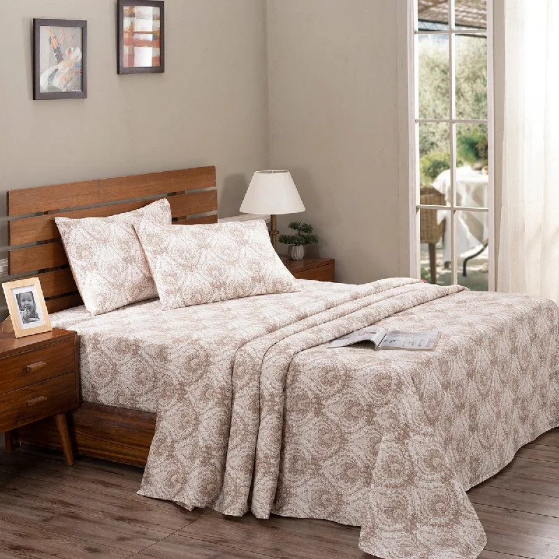 Sheet Sets with Multiple Pillowcase OptionsArt Nouveau Evan Printed 100% Cotton Brown Soft Bed Sheet