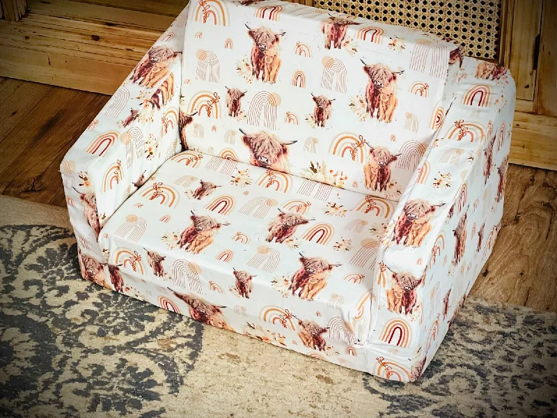 Kids Pillows with Fun DesignsBoho Highland cows - Kids Fold-Out Sofa