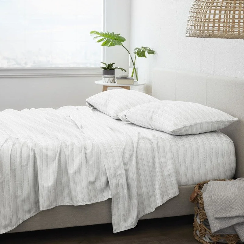 Polyester - Cotton Blend Sheets for Durability and ComfortBecky Cameron Premium Weathered Stripe 4 Piece Flannel Bed Sheet Set