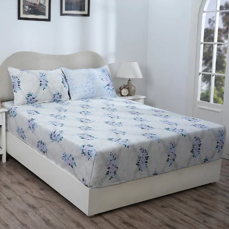 Wrinkle - Free Polyester Sheets for a Low - Maintenance BedHermosa Eclectic Garden Arielle 100%Cotton Printed Fitted Sheet With Pillow Case